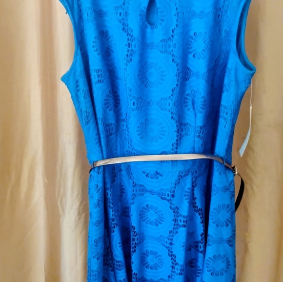 London Times Dress Womens  Blue Lace Belted Keyhole Dress SZ 16W NWT - Picture 9 of 11